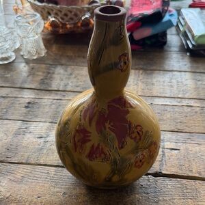 Beautiful Handcrafted Terracotta Painted Floral Yellow and Red Vase